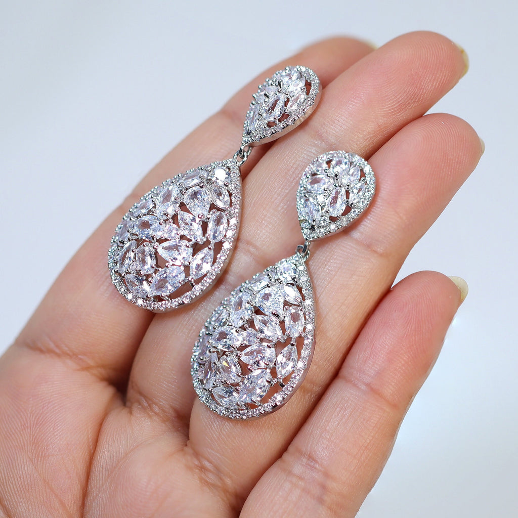 Swarovski Crystal Tear drop Galaxy Earrings, Bridal Jewelry, Bridal Earrings, Crystal Bridal Earrings, Statement Earrings Cz