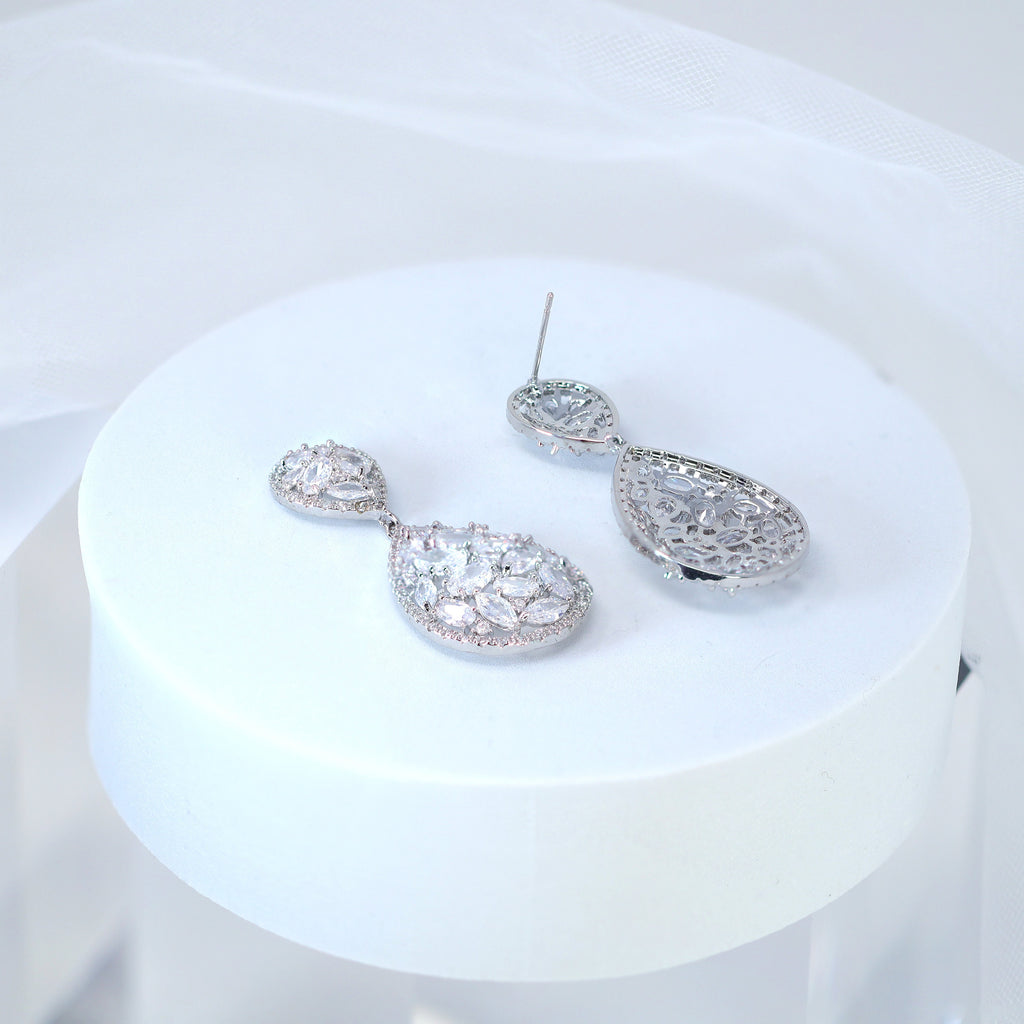 Swarovski Crystal Tear drop Galaxy Earrings, Bridal Jewelry, Bridal Earrings, Crystal Bridal Earrings, Statement Earrings Cz