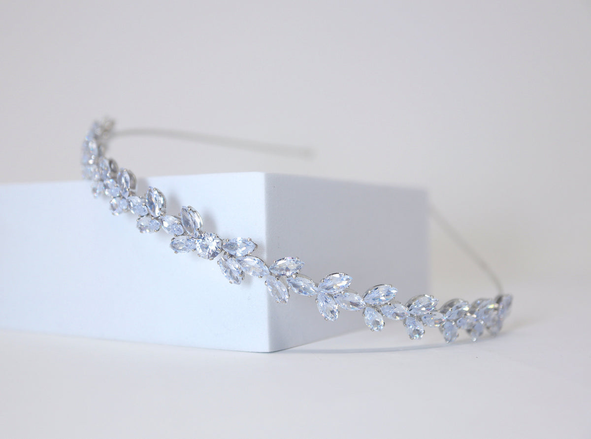 CZ Endless Devotion Dainty Vine Three Leaves , Hair Vine Headband, Bridal Hair Vine, Delicate Headband, Hair accessories