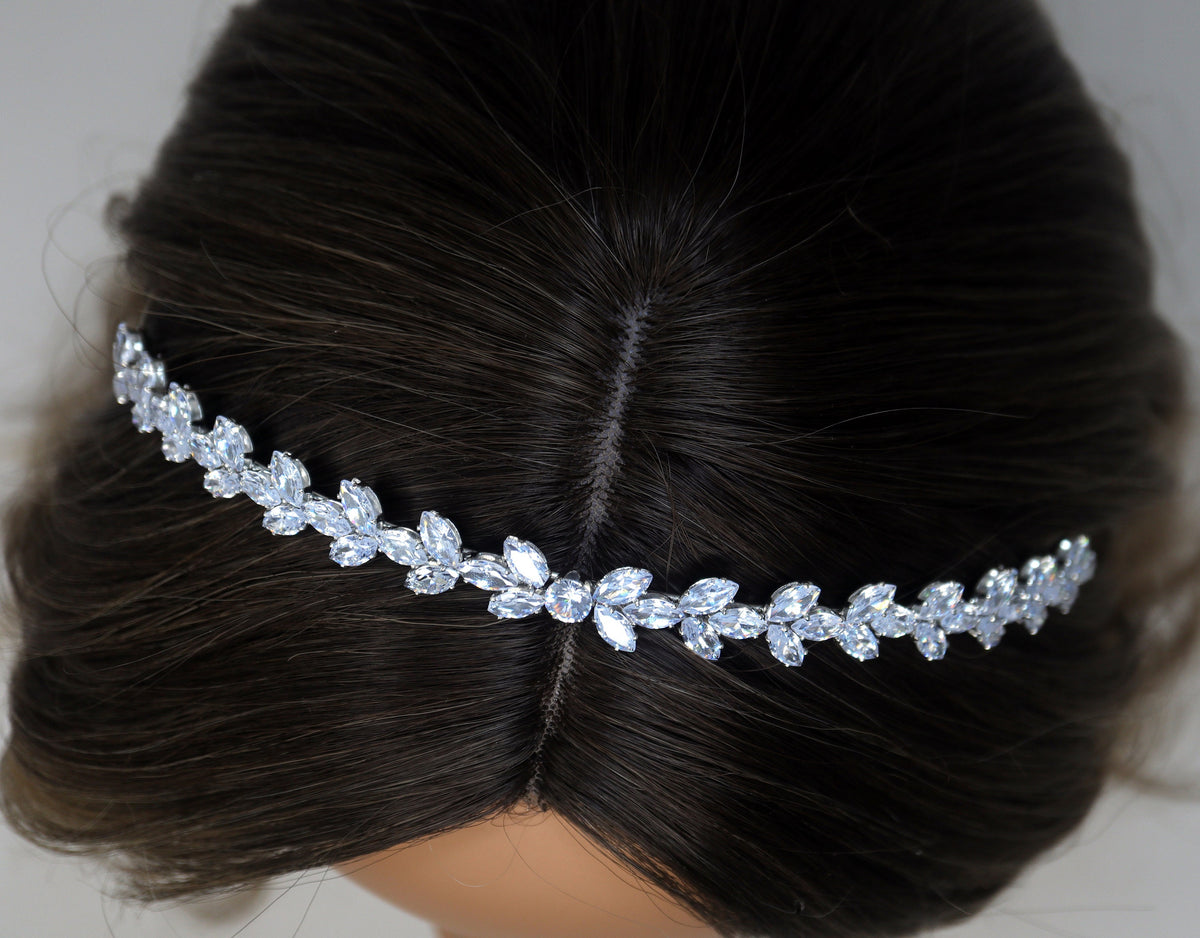 CZ Endless Devotion Dainty Vine Three Leaves , Hair Vine Headband, Bridal Hair Vine, Delicate Headband, Hair accessories