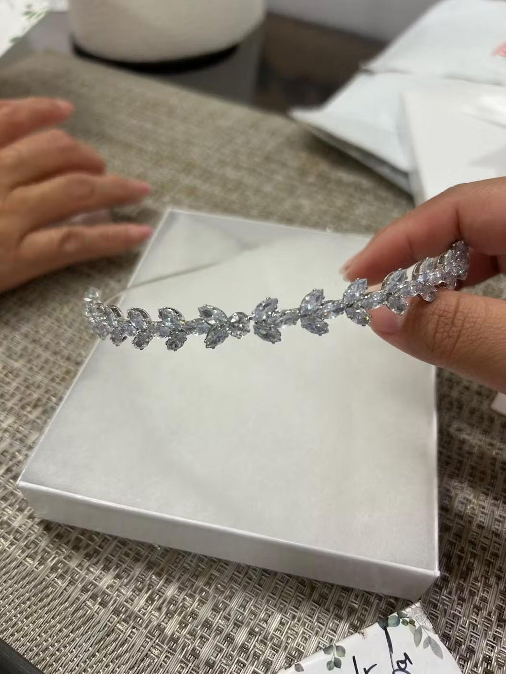 CZ Endless Devotion Dainty Vine Three Leaves , Hair Vine Headband, Bridal Hair Vine, Delicate Headband, Hair accessories