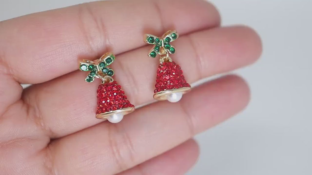 Glimmering Jingle Bells of Christmas Themed earrings, Long Tassel Christmas Earrings Statement Christmas earrings.