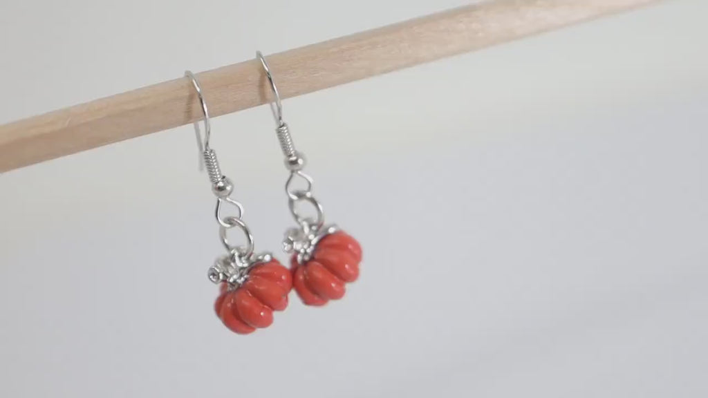 Dainty Cute Little Pumpkin Drop Halloween Earrings, Long Halloween Earrings, Scary Statement earrings.