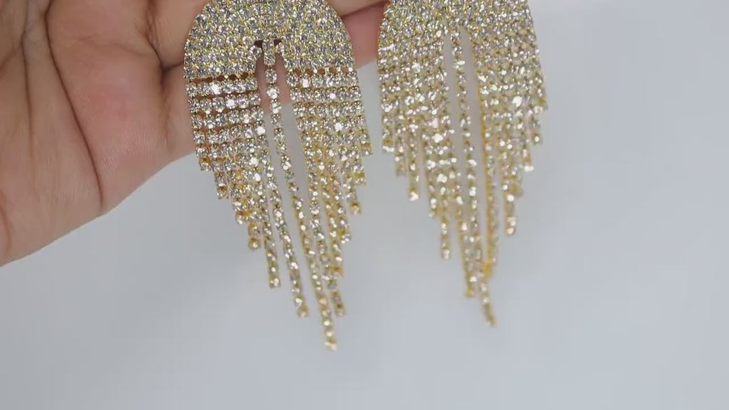 Sparkling Diamond Chandelier with Swarovski Crystals Earrings, Long Tassel Bridal Jewelry, Crystal Bridal Earrings Statement earrings Cz