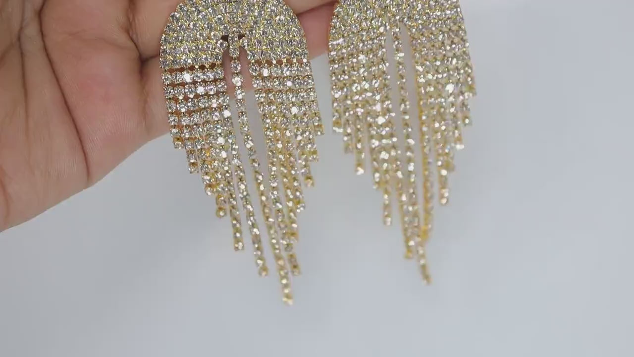 Sparkling Diamond Chandelier with Swarovski Crystals Earrings, Long Tassel Bridal Jewelry, Crystal Bridal Earrings Statement earrings Cz