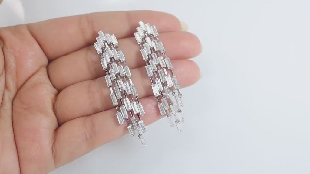 Radiant Diamond Tassel Earrings with Swarovski Crystals Earring, Long Bridal Earrings, Crystal Bridal Earrings, Statement Earrings Cz