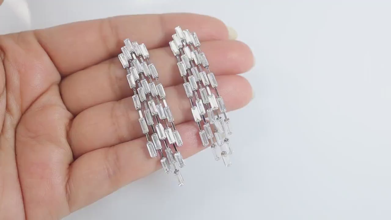 Radiant Diamond Tassel Earrings with Swarovski Crystals Earring, Long Bridal Earrings, Crystal Bridal Earrings, Statement Earrings Cz