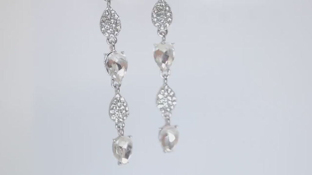 Sparkling Swarovski Crystal Cascade: Long Dainty Diamond Drop Earrings, Long Bridal Jewelry, Bridal Earrings, Crystal Bridal Earrings Cz