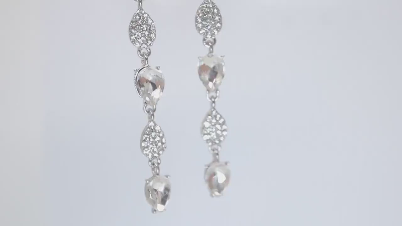 Sparkling Swarovski Crystal Cascade: Long Dainty Diamond Drop Earrings, Long Bridal Jewelry, Bridal Earrings, Crystal Bridal Earrings Cz