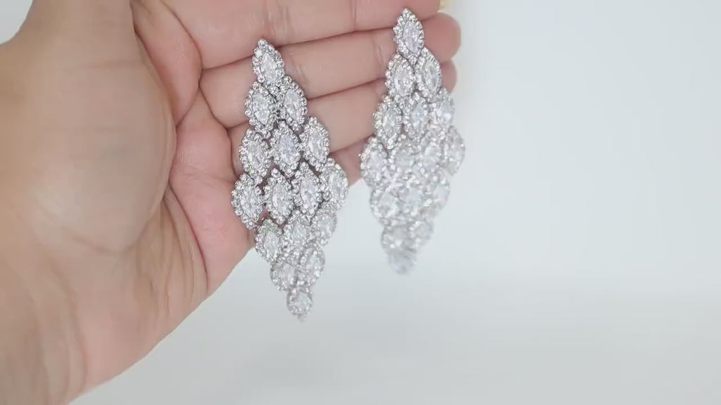 Shimmering Bridal Treasure: Swarovski Crystal-Embellished Chandelier Earrings, Long Bridal Jewelry, Statement earrings Cz