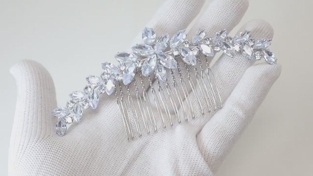 Cubic Zirconia, Diamond half Moon Vine Leaves Bridal Hair Comb, Bridal Hair Accessories, Wedding Hair Accessory, Bridal Hair Comb.