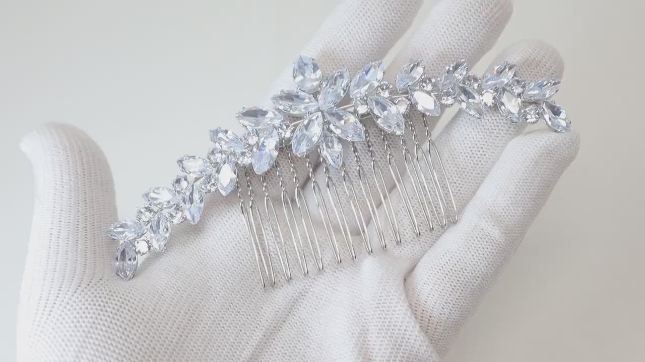 Cubic Zirconia, Diamond half Moon Vine Leaves Bridal Hair Comb, Bridal Hair Accessories, Wedding Hair Accessory, Bridal Hair Comb.