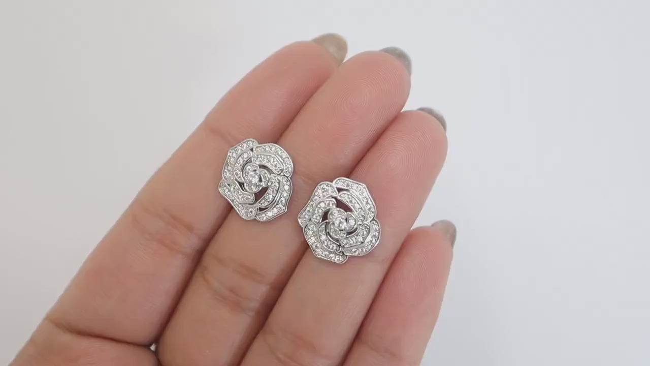Enchanting Rose Radiance: Swarovski Crystal Rose Necklace and Stud Earrings for Brides, Crystal Bridal Necklace, Statement Necklace Cz