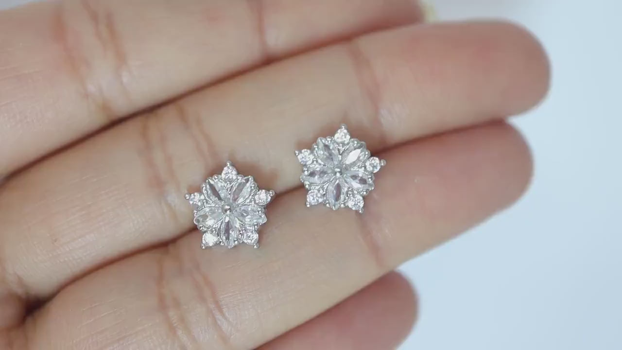 CZ Frozen Bloom stud Earrings, Bridal Jewelry, Bridal Stud Earrings, Crystal Bridal Earrings, Statement Earrings Cz