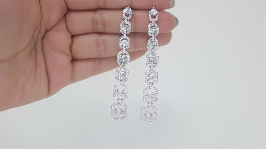 Exquisite Bridal Sparkle: Long Swarovski Crystal Dainty Statement Earrings, Long Bridal Jewelry, Bridal Earrings, Crystal Bridal Earrings Cz