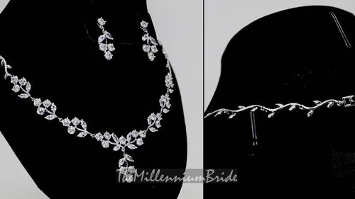 Swarovski Crystal Leaves, Long Bridal Jewelry, Bridal Earrings And Necklace, Crystal Bridal Earrings, Statement Earrings Cz Necklace Set.