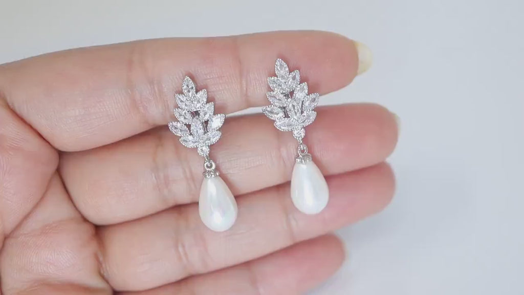 Pearl Adorned Clip-On Bouquet: Floral Pearl Drop Earrings with Elegance, Crystal Bridal Earrings, Statement Earrings Cz