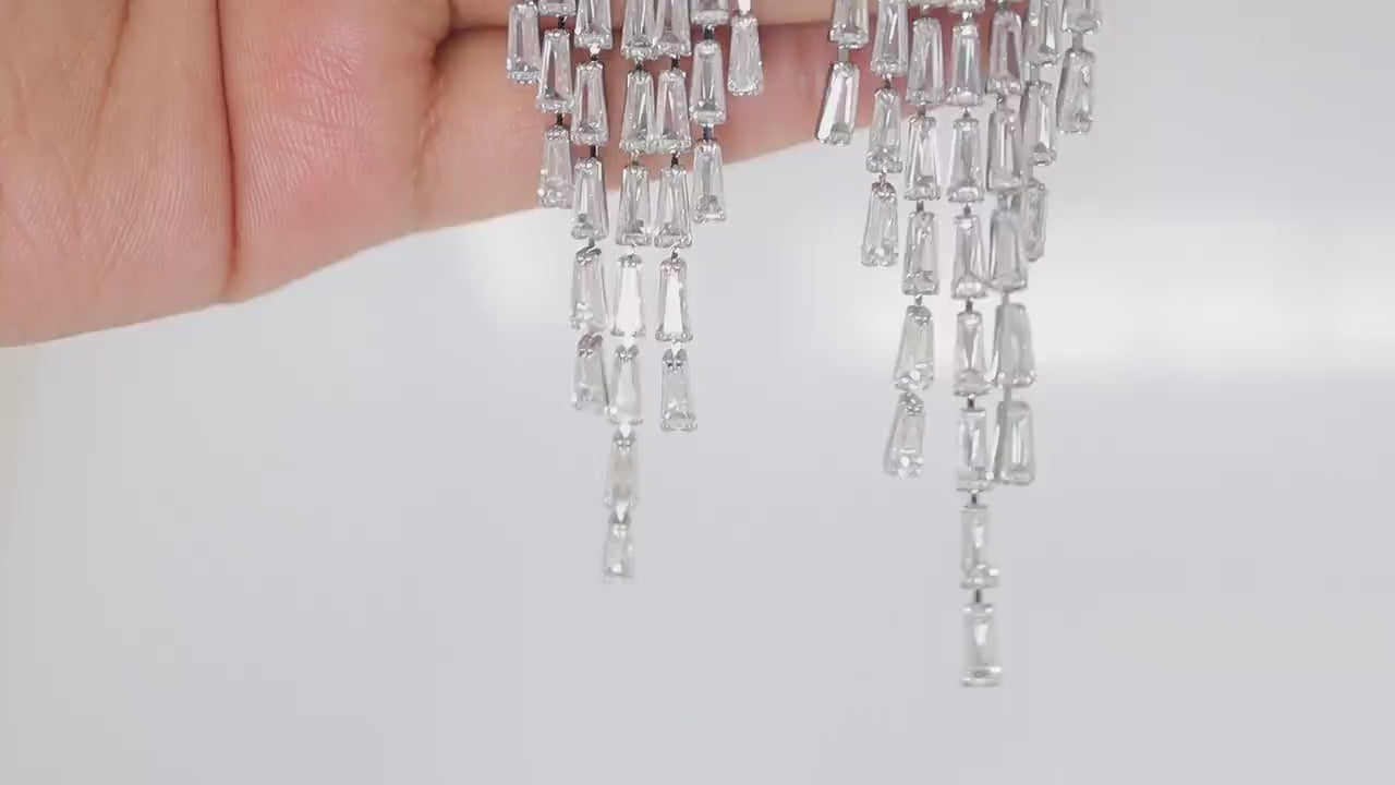 Majestic Diamond Tassel Earrings with Swarovski Crystals Earring, Long Bridal Earrings, Crystal Bridal Earrings, Statement Earrings Cz