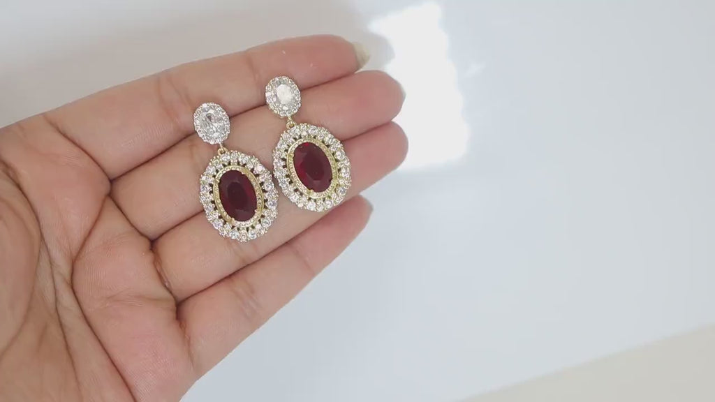 Captivating Gold Red Diamond Blossoms: Crystal Bridal Earring with CZ Accents, Crystal Bridal Earrings, Statement Earrings Cz
