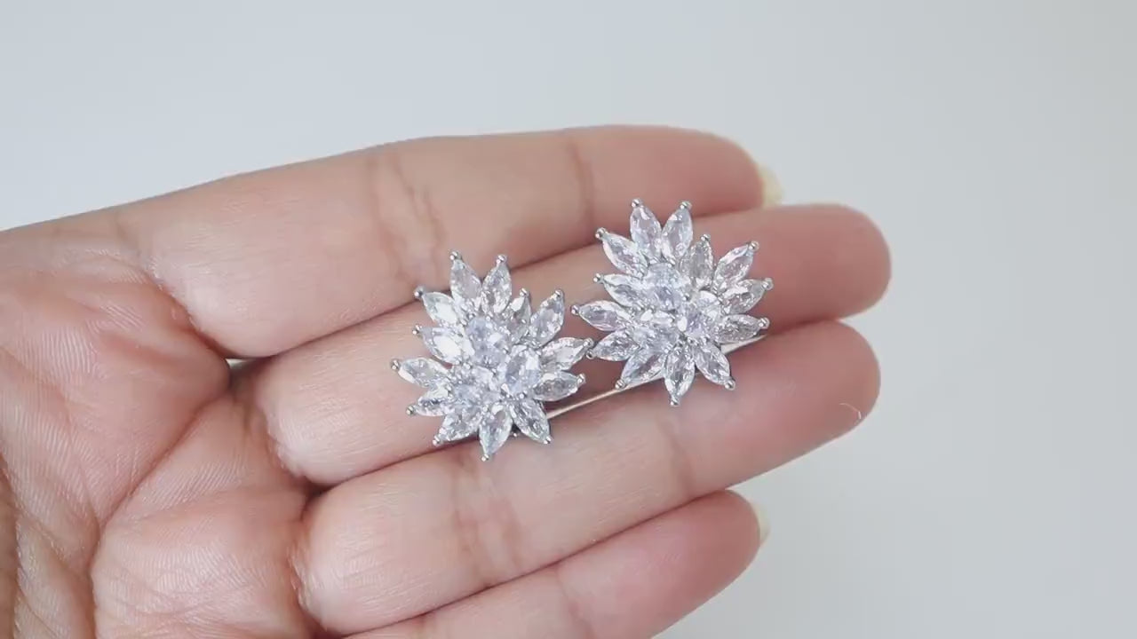 Enchanting Swarovski Clip on Floral Stud Earrings, Bridal Jewelry, Bridal Stud Earrings, Crystal Bridal Earrings, Statement Earrings Cz