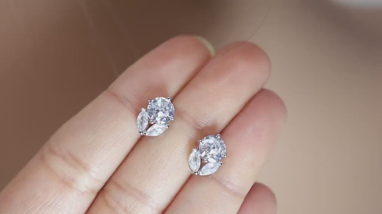 CZ Blossom Brilliance Earrings Bridal Earrings, Bridal Stud Earrings, Crystal Bridal Earrings, Statement Earrings