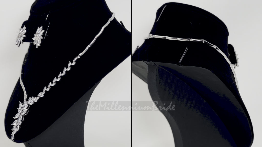 Diamond/ Swarovski Crystal Leaves, Long Bridal Jewelry, Bridal Earrings And Necklace, Crystal Bridal Earrings, Statement Earrings
