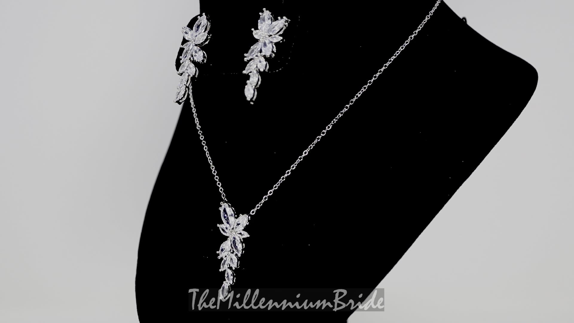 Cubic Zirconia Diamond/ Crystal Leaves, Long Bridal Jewelry, Bridal Earrings And Necklace, Crystal Bridal Earrings, Statement Earrings Cz