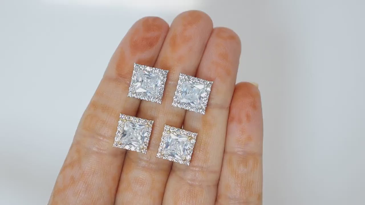 Cubic Zirconia Square stud Earrings, Bridal Jewelry, Bridal Stud Earrings, Crystal Bridal Earrings, Statement Earrings Cz
