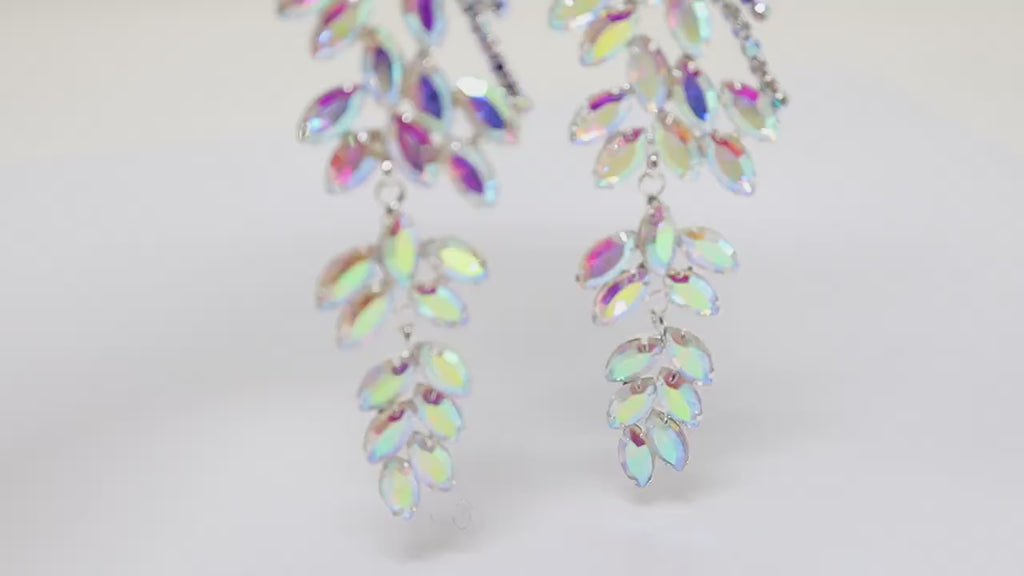 Swarovski AB Crystal Rainbow Bride Earrings, Extra Long Bridal Earrings, Crystal Bridal Earrings, Statement Earrings, Gold Bride Earring.