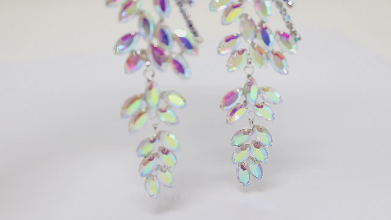 Swarovski AB Crystal Rainbow Bride Earrings, Extra Long Bridal Earrings, Crystal Bridal Earrings, Statement Earrings, Gold Bride Earring.