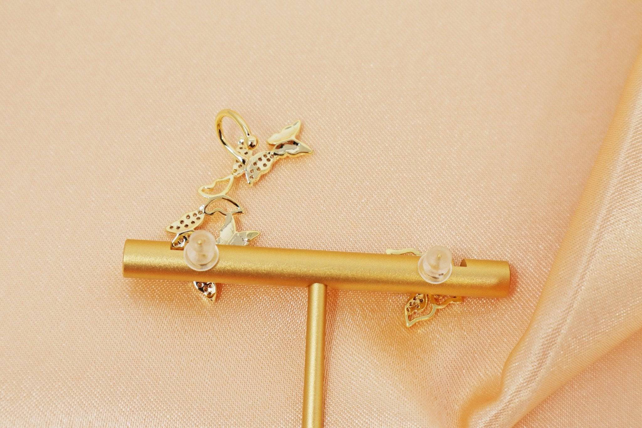 14k Gold plated Crystal Butterfly Exquisite Asymmetric Earrings