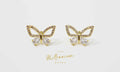 14k Gold plated CZ Butterfly Stud Earrings, Dainty Stud, Statement Earrings.