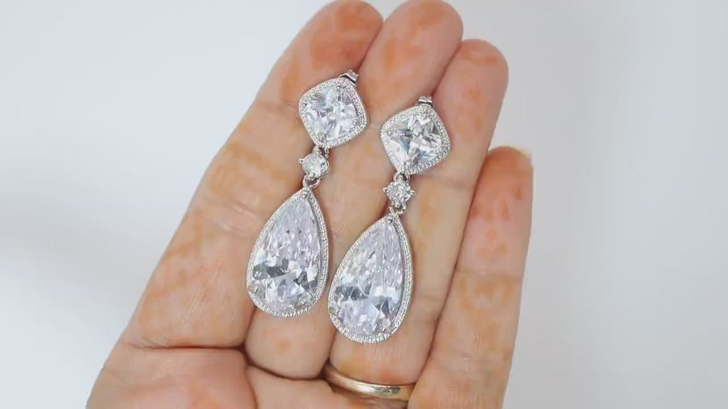 Cubic Zirconia Diamond Drop Galaxy Earrings, Bridal Jewelry, Bridal Earrings, Crystal Bridal Earrings, Statement Earrings C