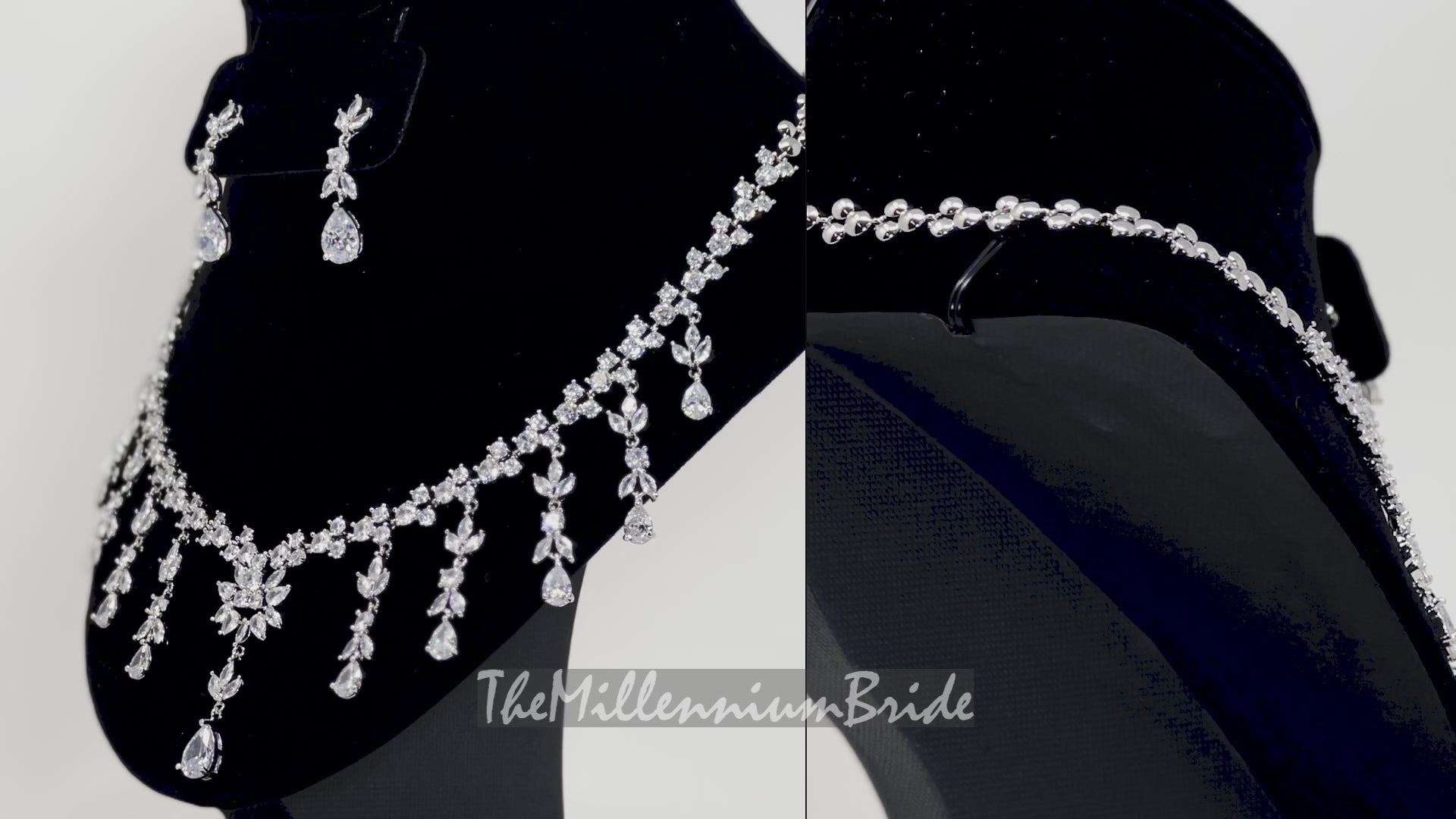Swarovski Heavenly Floral Leaves Necklace set, Long Bridal Jewelry, Bridal Earrings And Necklace, Statement Earrings Cz Necklace Set.