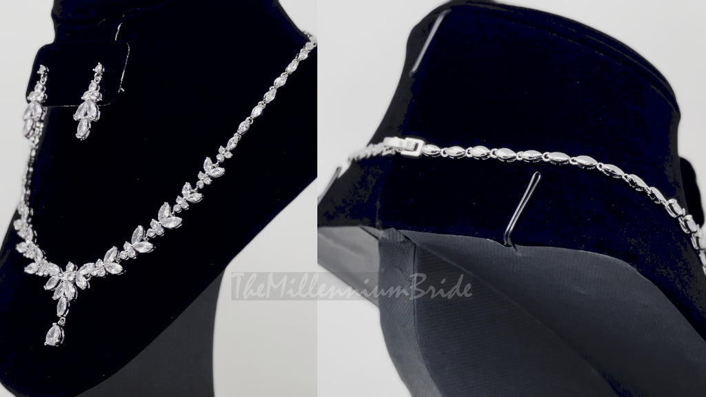 Swarovski Crystal Luxury Flower Diamond/Crystal Necklace, Bridal Necklace Set, Bridal Jewelry, Statement Necklace