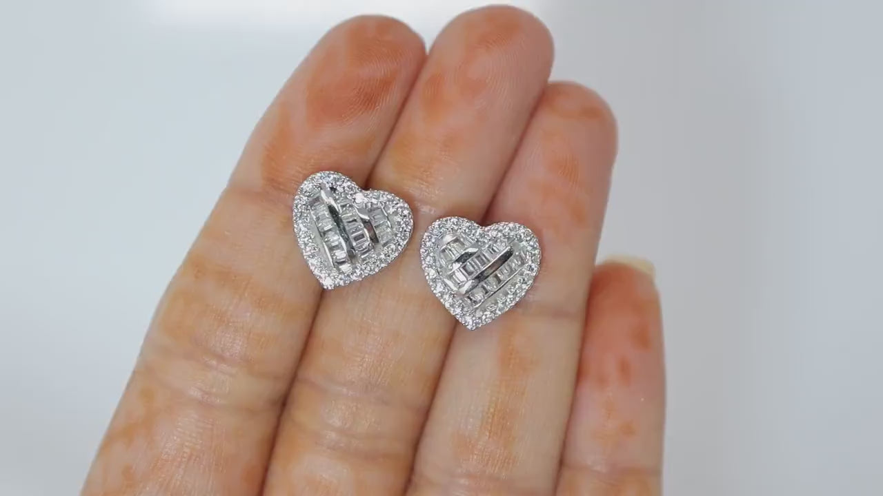 Cubic Zirconia Silver Dainty Heart stud Earrings, Bridal Jewelry, Bridal Stud Earrings, Crystal Bridal Earrings, Statement Earrings Cz