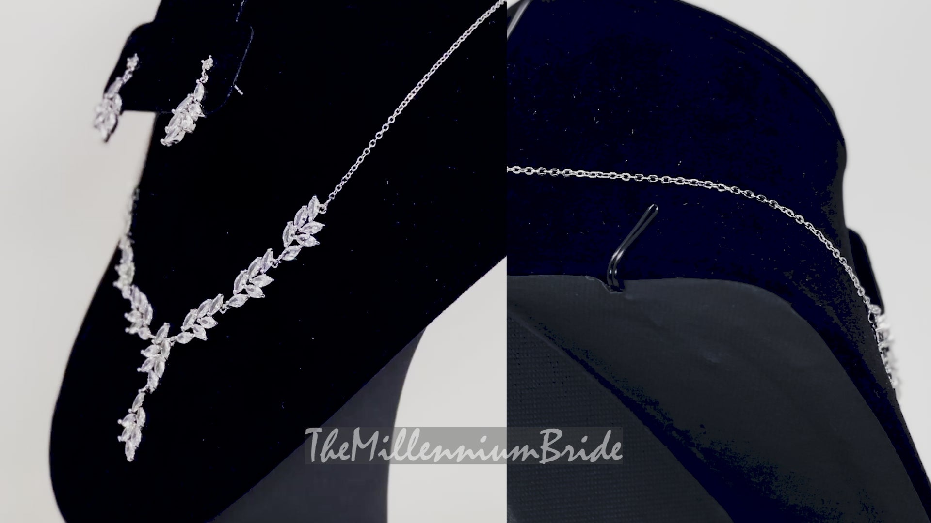Swarovski Crystal Dainty Vine Leaves Necklace, Long Bridal Jewelry, Bridal Earrings And Necklace, Statement Earrings Cz Necklace Set.