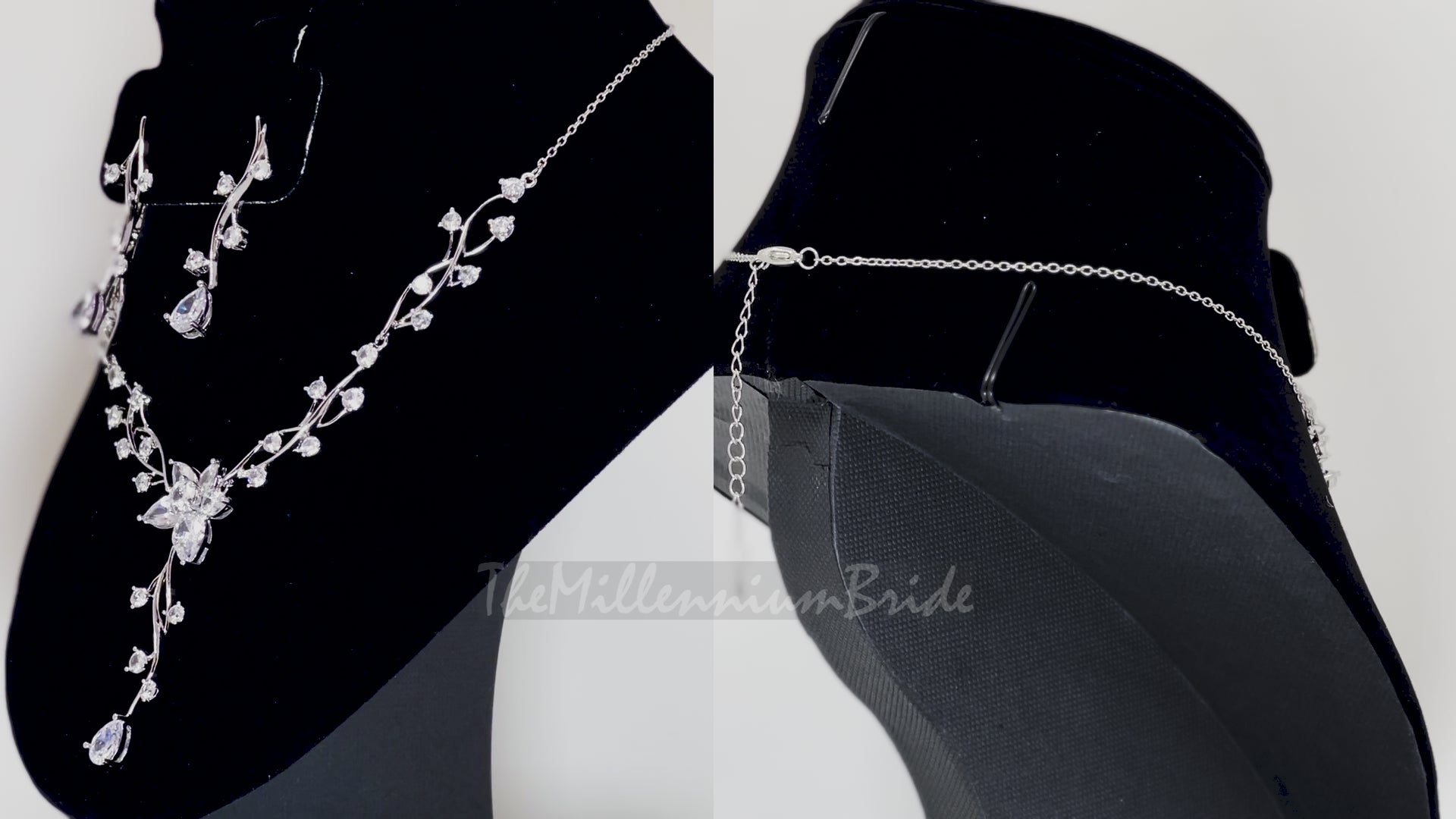 Swarovski Crystal Flower Vine Leaves Necklace, Long Bridal Jewelry, Bridal Earrings And Necklace, Statement Earrings Cz Necklace Set.