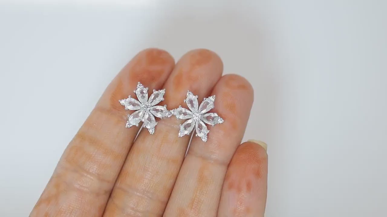 Swarovski Crystal Floral stud Earrings, Bridal Jewelry, Bridal Stud Earrings, Crystal Bridal Earrings, Statement Earrings Cz