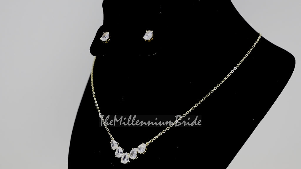 Diamond Teardrop Earrings And Necklace, Long Bridal Jewelry, Bridal Earrings, Crystal Bridal Earrings, Statement Earrings Cz