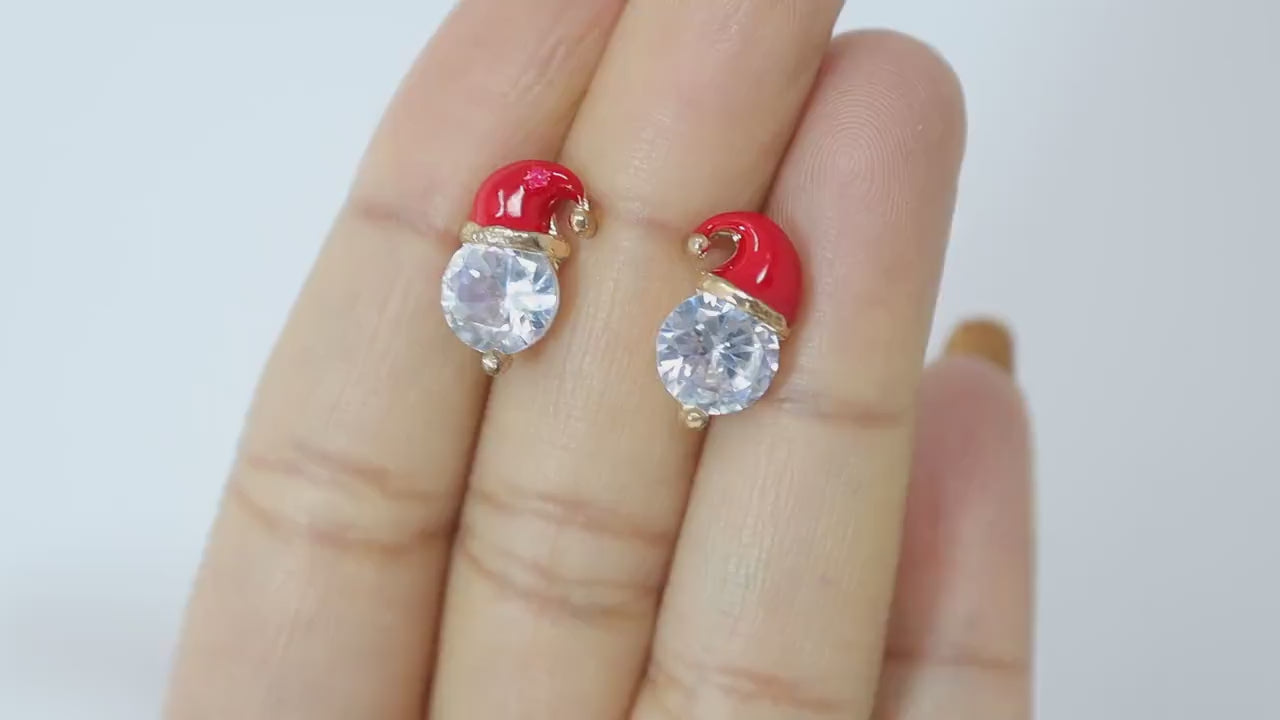 Cz Red Santa Hat Stud Earrings, Star Christmas Earrings Statement Christmas earrings.