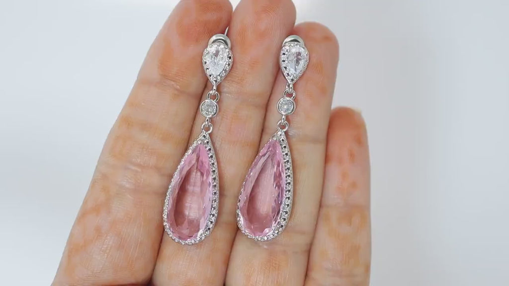 Cubic Zirconia Diamond Pink Drop Galaxy Earrings, Bridal Jewelry, Bridal Earrings, Crystal Bridal Earrings, Statement Earrings C