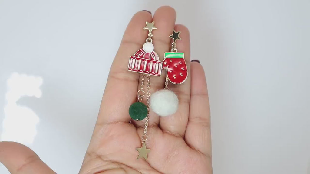Christmas Themed earrings, Long Tassel Christmas Earrings Statement Christmas earrings.