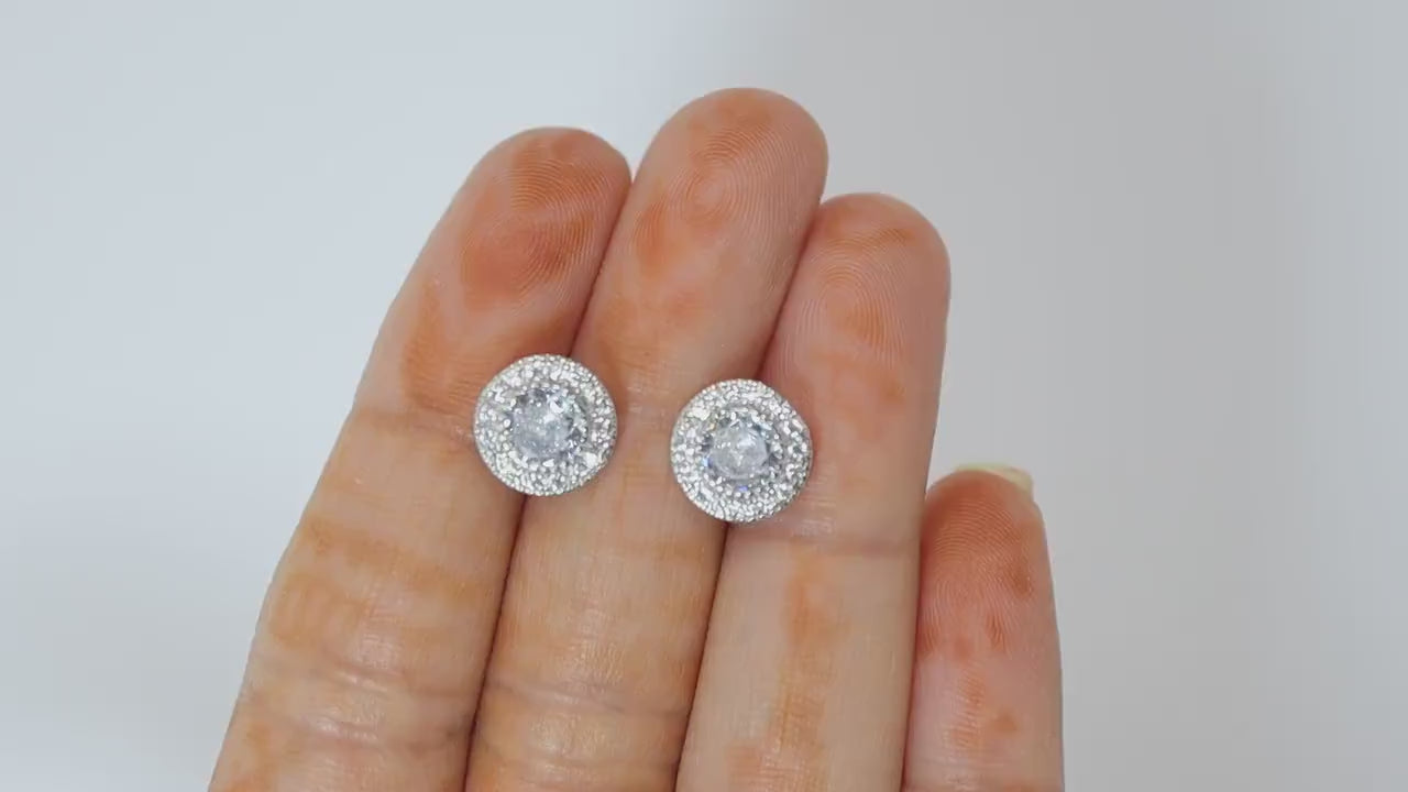 Cubic Zirconia Silver Dainty Round stud Earrings, Bridal Jewelry, Bridal Stud Earrings, Crystal Bridal Earrings, Statement Earrings Cz