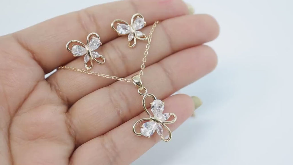 Swarovski Crystal Butterfly Bridal Jewelry, Bridesmaid Earrings And Necklace, Crystal Earrings, Maid Of Honor Gift Cz