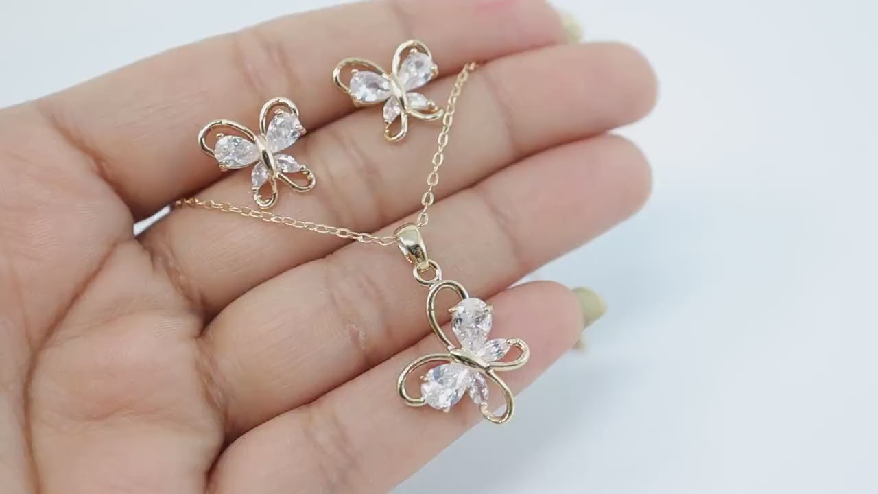 Swarovski Crystal Butterfly Bridal Jewelry, Bridesmaid Earrings And Necklace, Crystal Earrings, Maid Of Honor Gift Cz