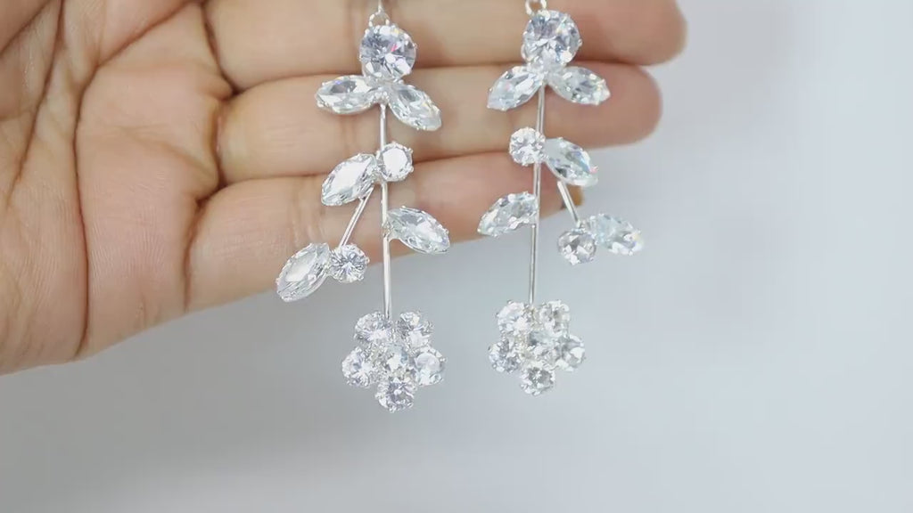 Swarovski Crystal Vine Leaves Flower Drop Earrings, Bridal Jewelry, Bridal Earrings, Crystal Bridal Earrings, Statement Earrings Cz