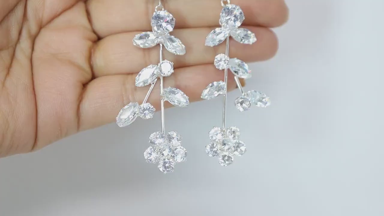 Swarovski Crystal Vine Leaves Flower Drop Earrings, Bridal Jewelry, Bridal Earrings, Crystal Bridal Earrings, Statement Earrings Cz