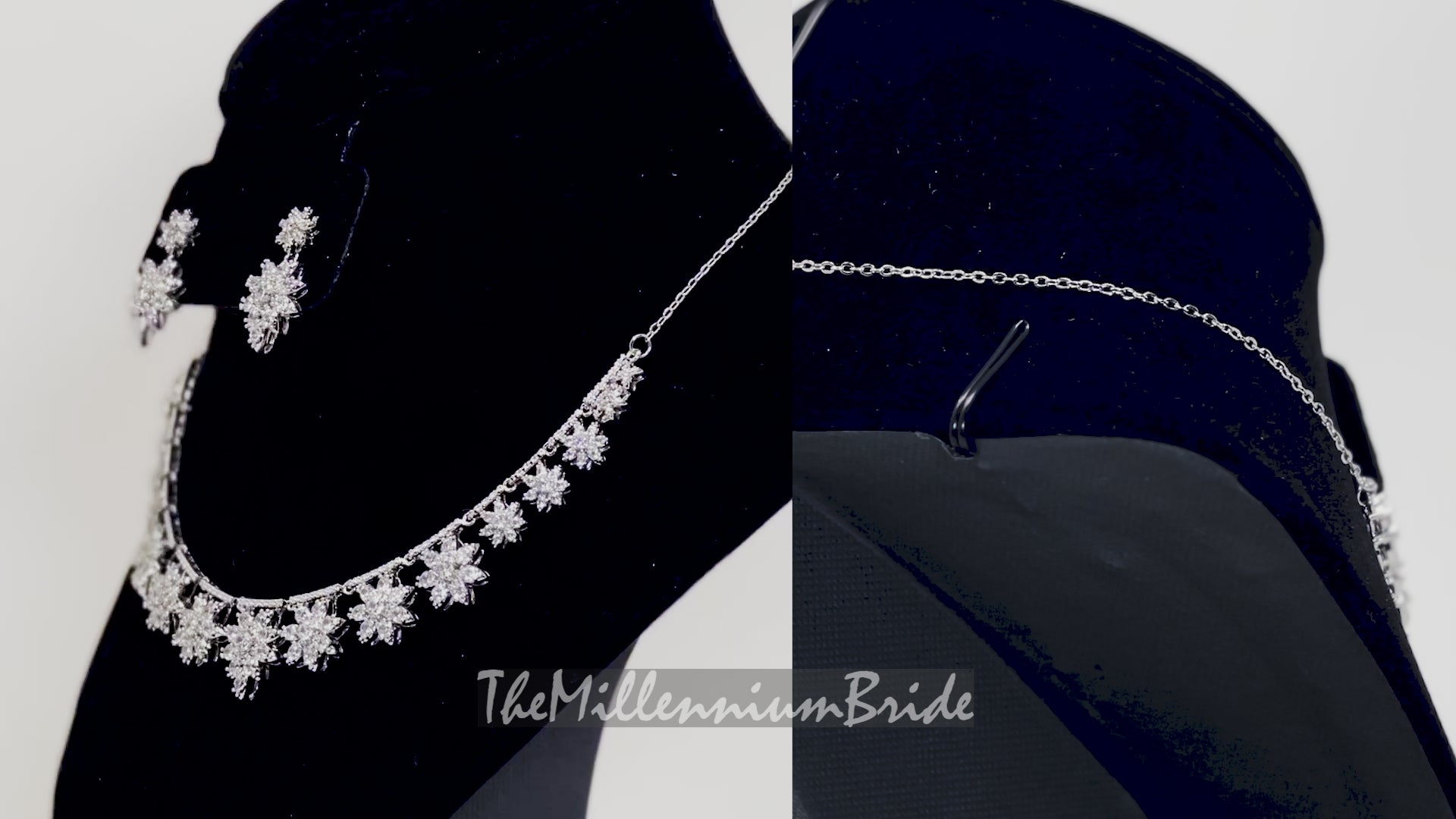 Swarovski Crystal Floral Necklace Set, Long Bridal Jewelry, Bridal Earrings And Necklace, Statement Earrings Cz Necklace Set.