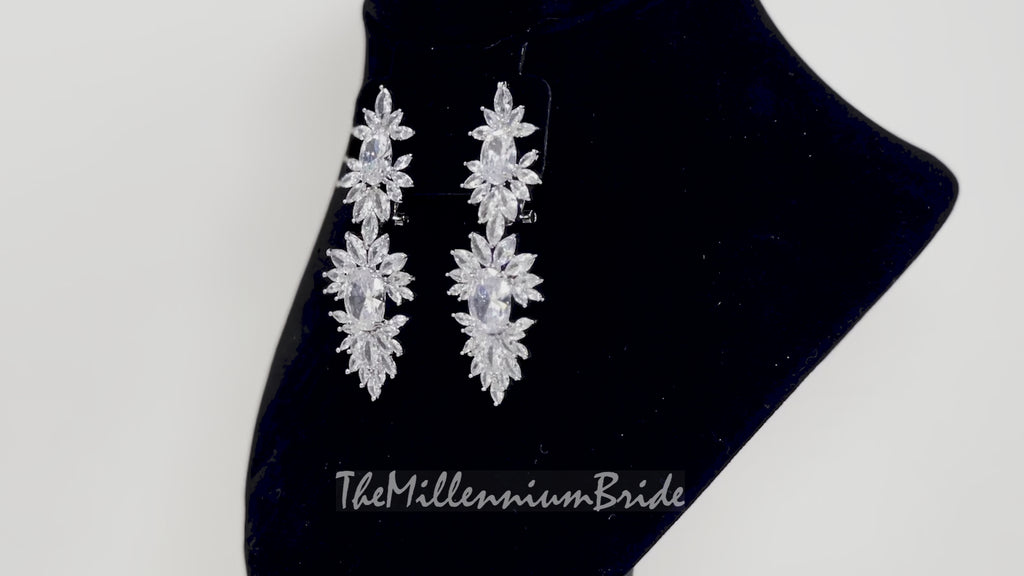 Cubic Zirconia CZ long Chandelier Drop, Dangle Crystal, Diamond Earring, Long Bridal Jewelry, Crystal Bridal Earrings, Statement Earrings Cz